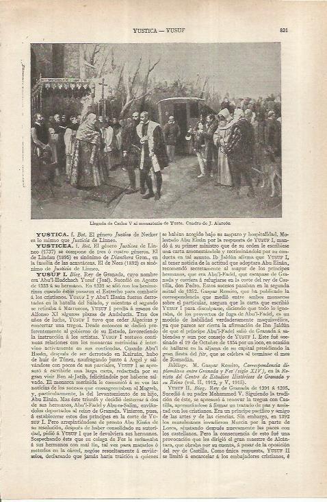 LAMINA ESPASA 36916: Llegada de Carlos V al monasterio de Yuste, por Alarcon