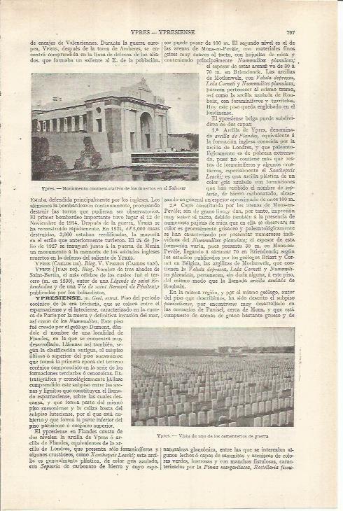LAMINA ESPASA 36909: Monumento y cementerio de guerra en Ypres, Belgica