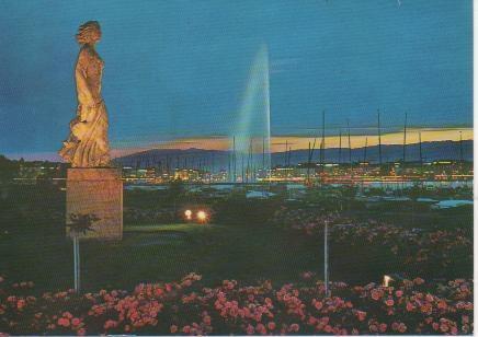 Postal E02282: Vista nocturna de la estua de la Brisa, Ginebra, Suiza