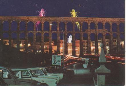 Postal E02321: Fuegos artificiales, Acueducto de Segovia