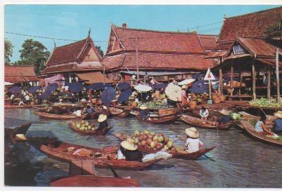 Postal E02067: Mercado flotante, Bangkok, Tailandia