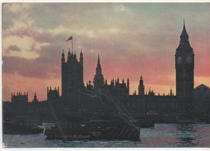 Postal E02062: atardecer en Westminster, Londres