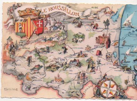 Postal E02149: Mapa del Rosellón, Francia