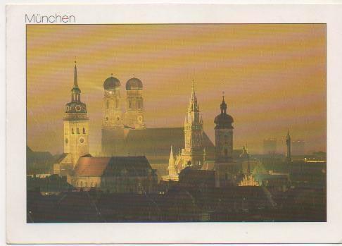 Postal E02191: Imagen nocturna de Munich, Alemania