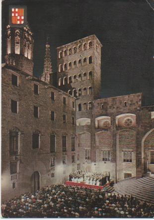 Postal E01681: Plaza del Rey de noche, Barcelona