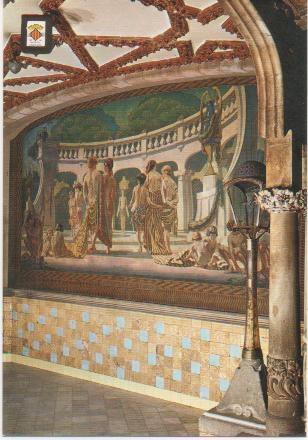 Postal E01651: Entrada principal. Mural modernista, Palau de la Música, Barcelona