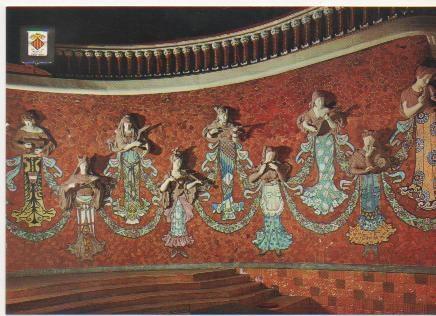 Postal E01544: Esculturas y mosaicos, palau de la Música