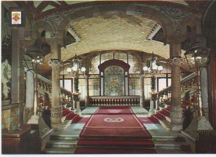 Postal E01545: Entrada principal, Palau de la Música,Barcelona