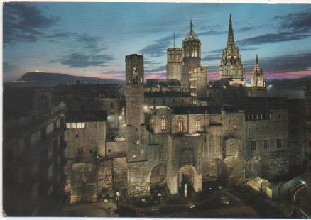 Postal E01605: Pza. Berenguer, de noche, Barcelona