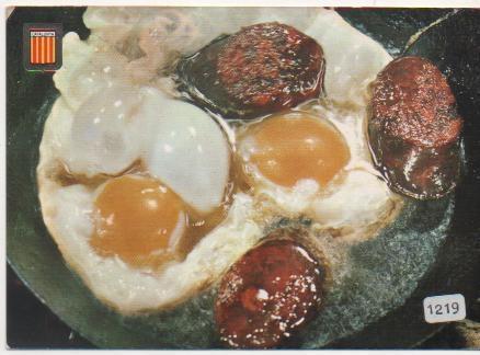 Postal E01577: Platos tipicos, Ous ferrats amb llonganissa