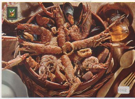 Postal E01783: Platos tipicos , Zarzuela de pescado y marisco