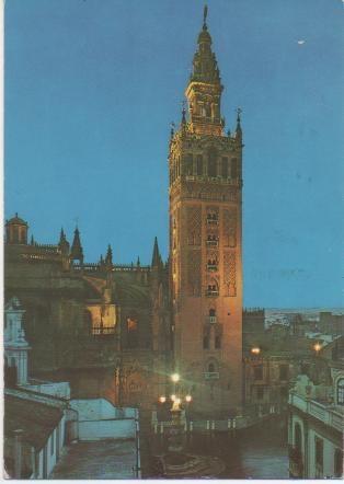 Postal E01201: La Giralda por la Noche, Sevilla