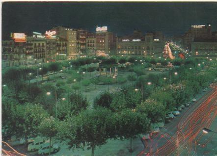 Postal E01480: Plaza del Castillo, nocturna, Pamplona
