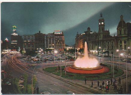 Postal E01445: Plaza del Caudillo de noche, Valencia