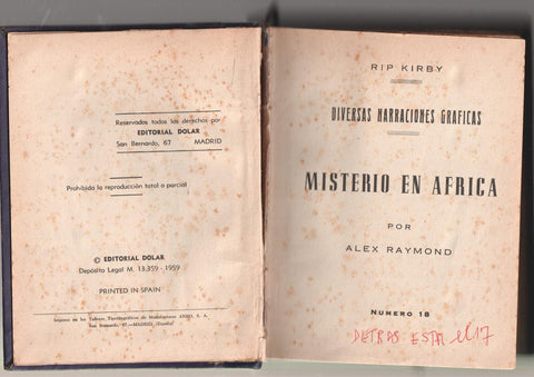 Rip Kirby serie azul tomo numerado lomo III 1960: con los numeros 17 al 24