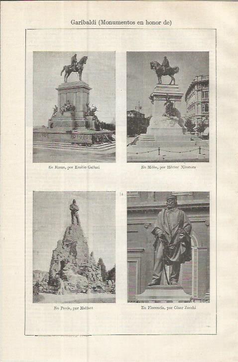 LAMINA ESPASA 37560: Monumentos en honor de Garibaldi