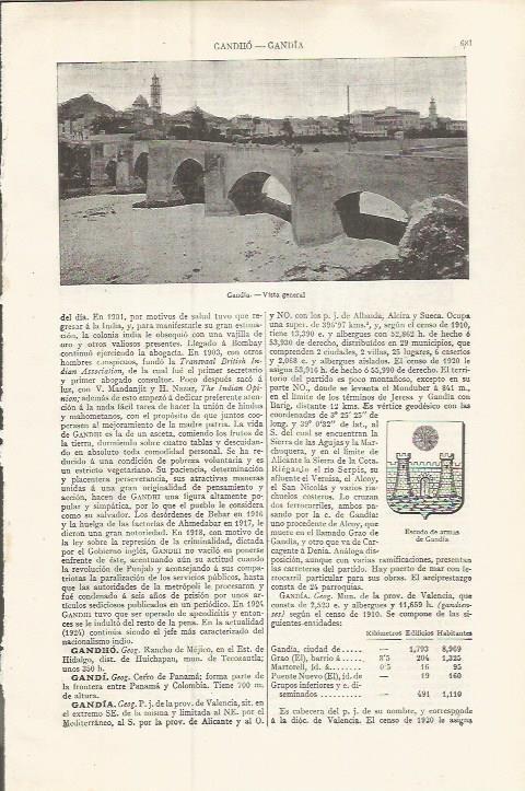 LAMINA ESPASA 37519: Vista de Gandia, Valencia