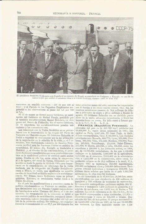 LAMINA ESPASA 37287: El presidente de Finlandia Kekkonen en Moscu