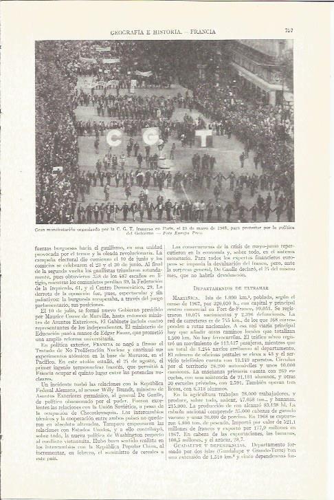 LAMINA ESPASA 37289: Manifestacion de la CGT en Paris en 1968