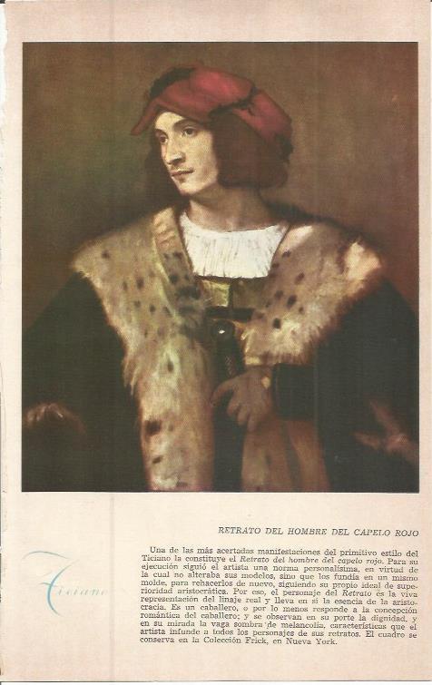 LAMINA 51603: Retrato del hombre del capelo rojo, por Tiziano