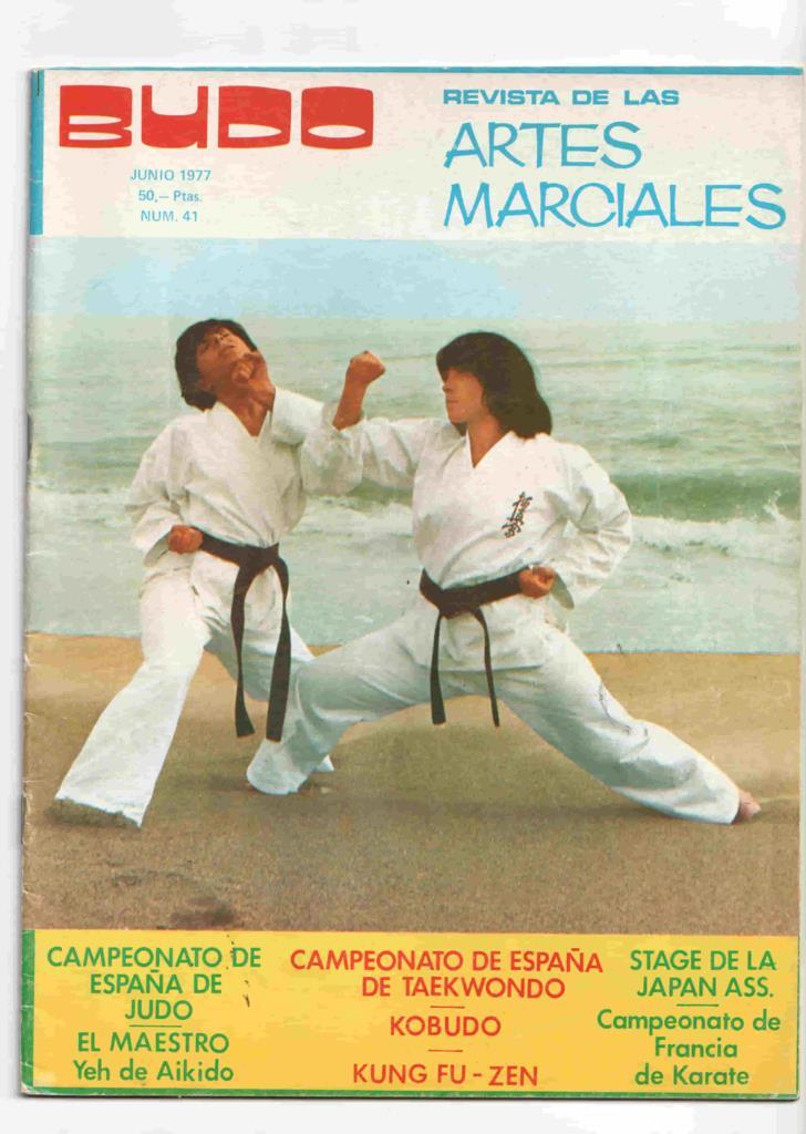 Revista: Budo num 041, junio 1977 revista de las artes marciales. Portada: Pilar Perales y Beatriz Cano. Budo-cine: Los dobles de Bruce Lee
