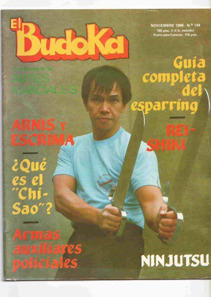 Revista: El Budoka num 144, noviembre 1986. Revista Artes Marciales. Armas auxiliares policiales (Tambo, Tonfa, Hambo, etc.), Kung Fu estilo Lung-Kune-Do guia completa del esparring (pelea)