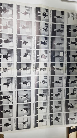 Poster: dibujo de Bruce Lee usando un nunchaku, proviene de revista Budo (desconocemos el numero), por V. Arnas