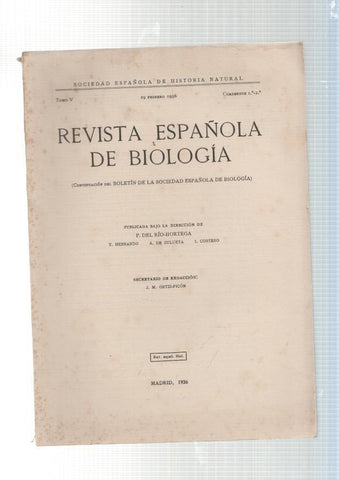 Revista Española de Biologia cuadernos 1 y 2, febrero 1936. tomo V