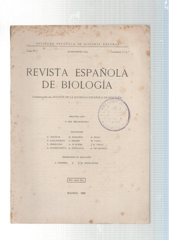 Revista Española de Biologia cuadernos 2 y 3, sept 1935, tomo IV