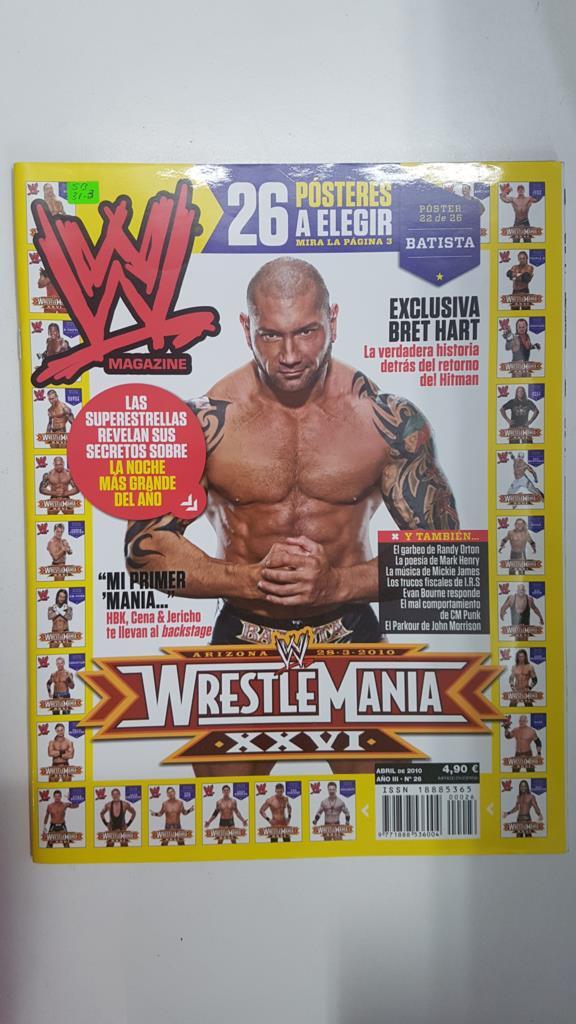 Revista lucha libre: WWE Magazine año III num 26, abril 2010. Algunos articulos: Exclusiva Bret Hart la historia del retorno del Hitman, entrevista a Shawn Michaels