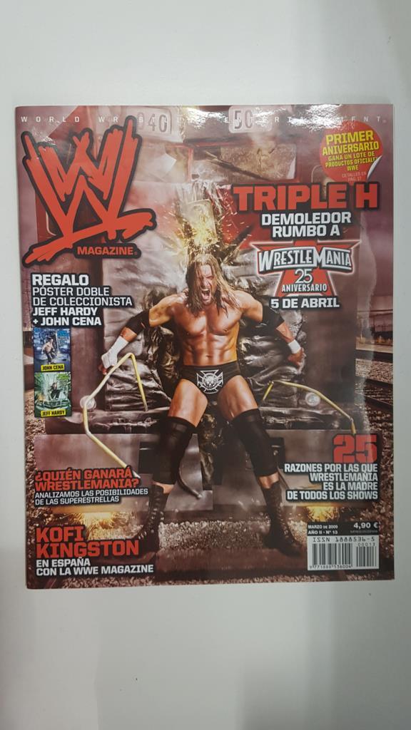 Revista lucha libre: WWE Magazine año II num 13, marzo 2009. Poster doble de coneccionista Jeff Hardy + John Cena