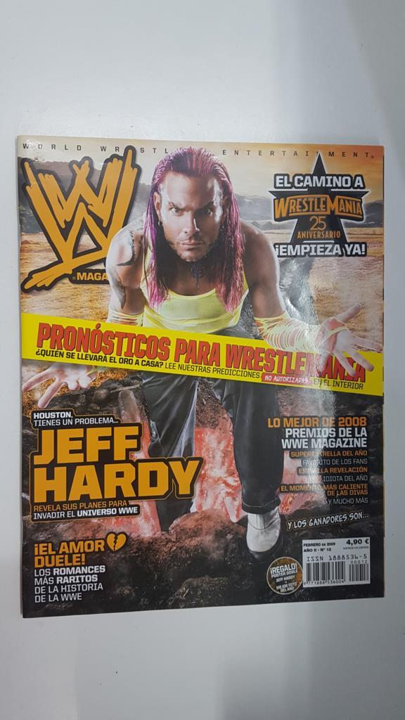 Revista lucha libre: WWE Magazine año II num 12, febrero 2009 . Poster doble de Jeff Hardy + mejor foto del año
