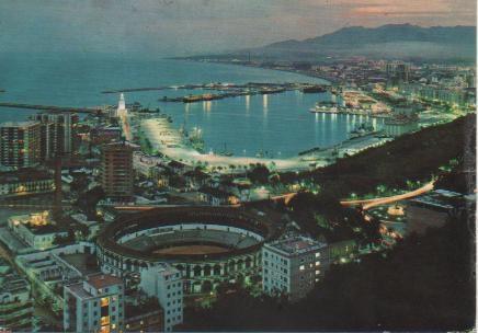Postal E04156: Vista general de la noche, Malaga
