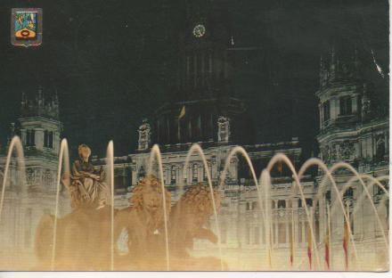 Postal E04200: Vista Nocturna de la Cibeles y Palacio de Comunicaciones, Madrid