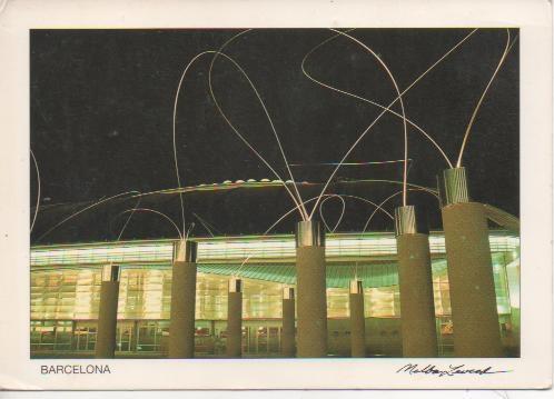 Postal E03834: "CAnvi2 grup escultòric, davant el Palau Sant Jordi, Barcelona