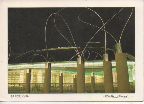 Postal E03834: "CAnvi2 grup escultòric, davant el Palau Sant Jordi, Barcelona