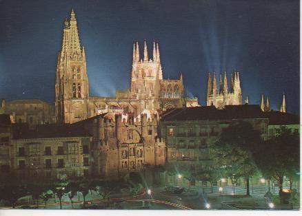 Postal E04755: Nocturno de la Catedral y Arco de Santa María, Burgos