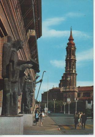 Postal E04711: Detlle de nuevo Ayuntamiento y Catedral de la Seo, Zaragoza