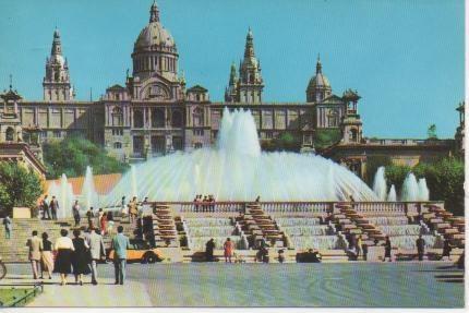 Postal E04334: Palacio Nacional y Fuente Monumental, Barcelona
