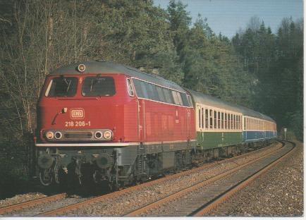Postal E02869: DB, dieselhydraulische mehrzwecklokomotive 218 206-1