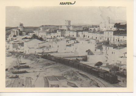 Postal E03048: Locomotora TBF con tren de pasajeros en la estación de Sant Pol de Mar en la línea Barcelona a Maçanet (Vía Mataró) 18 de Abril 1885