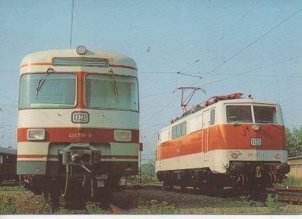 Postal E02972: elektriche lokomotive 111 111-1 und der elektrische triebzug 420 799-9
