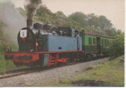 Postal E03000: AD08 et la arme M1 vers Chimay le 27-7-87. AD8: Loco "La Meuse" 1950-55t.