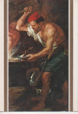 Postal E02595: Vulcano forjando los rayos e Júpiter, Rubens, Museo del Prado