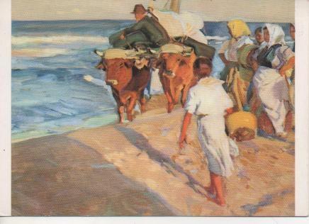 Postal E02542: Sacando la Barca, Joaquin Sorolla Bastida, Colección Pons Sorolla.Madrid
