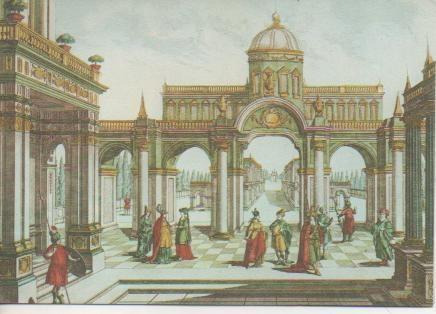 Postal E02760: Corte del Emperador de Persia, Grabado del siglo XVIII