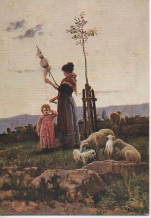 Postal E02752: Contraluz con Hilandera, Joaquim Vayreda, Museo Nacional d' Art de Catalunya