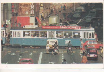 Postal E02792: Tanvia articulado cruzando la ciudad