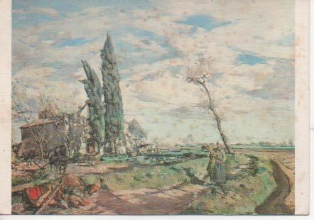 Postal E02730: Paisaje con cipreses