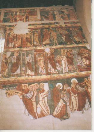 Postal E02689: Templo parroquial de los Santos Julián y Basisila, Conjunto mural. Lateral derecho, Bagues